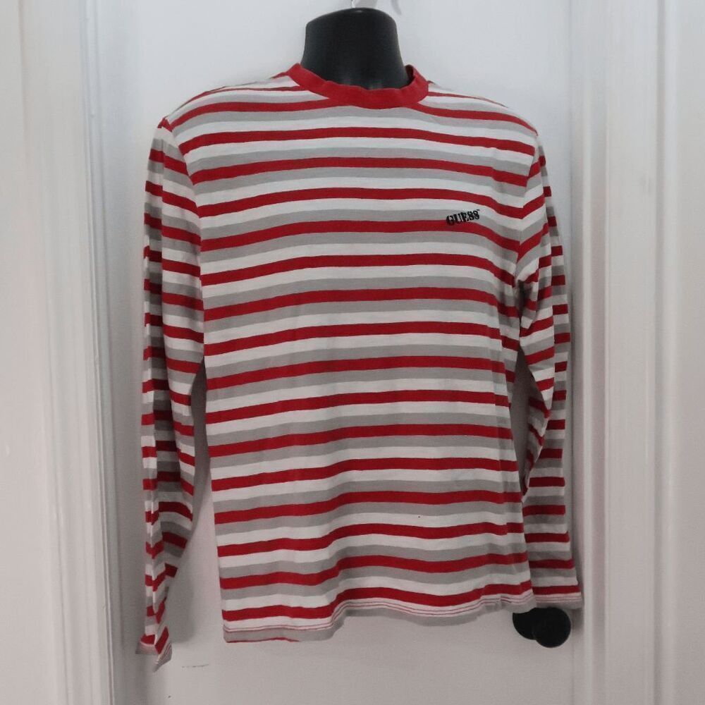 Vintage Guess Original Men's Embroidered Logo Red White Stripe - Size‎ XS